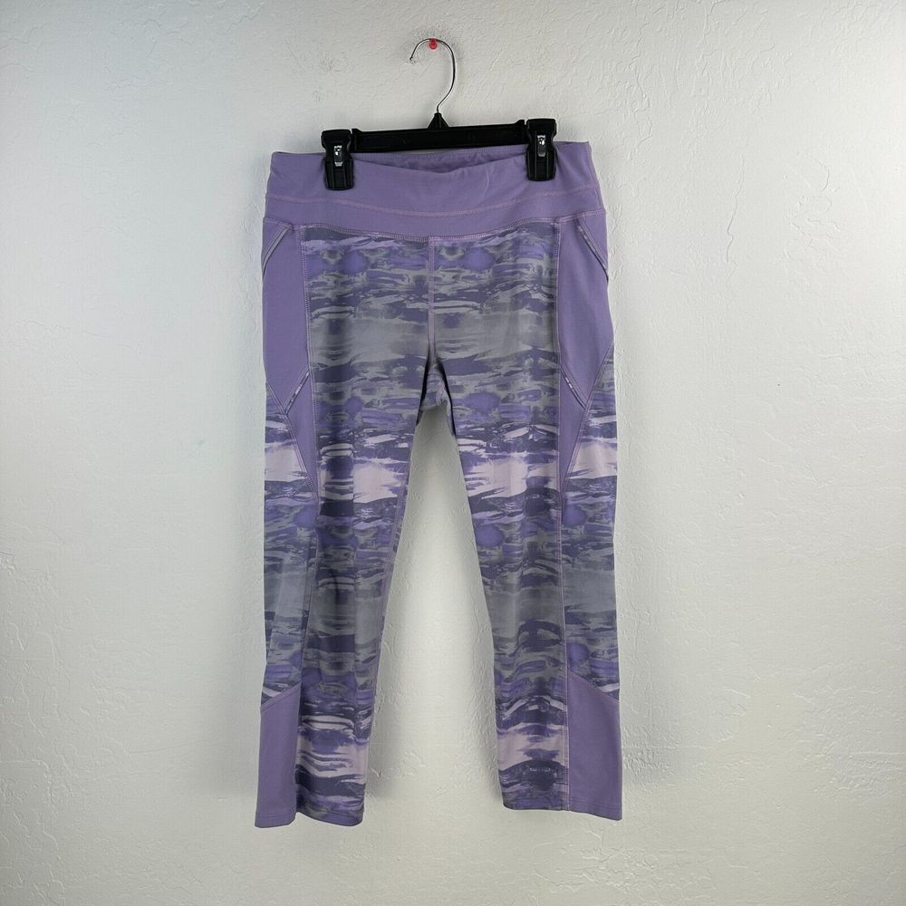 Athleta Activewear‎ Cropped Leggings Womens M Purple Camo Leg Stretch Workout